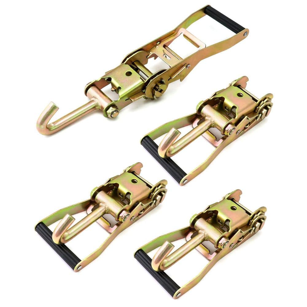 2 in. Ratchet Tie Down Buckle with Long Single Hook Heavy Duty Finger J-Hooks Cargo Security 4-Pack price history on PriceWatchPro