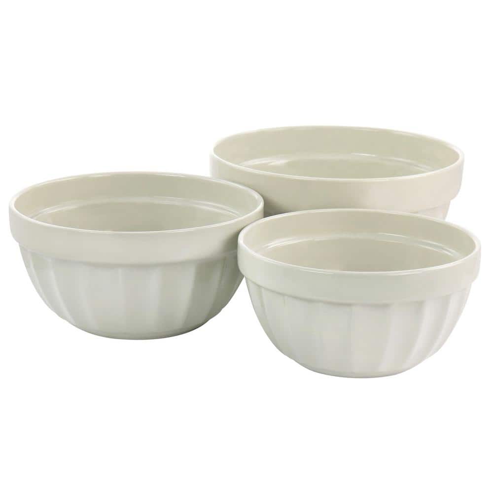 Beige Stoneware 3-Piece Serving Bowl Set