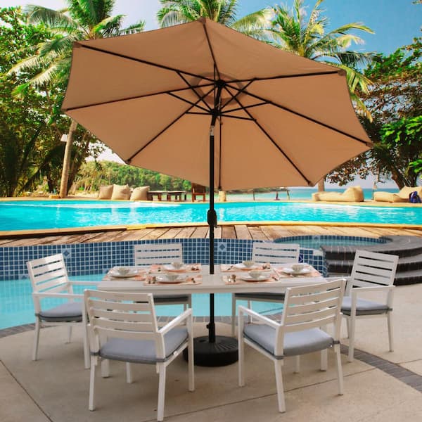Maypex 9 ft. Steel Market Crank and Tilt Patio Umbrella in Tan