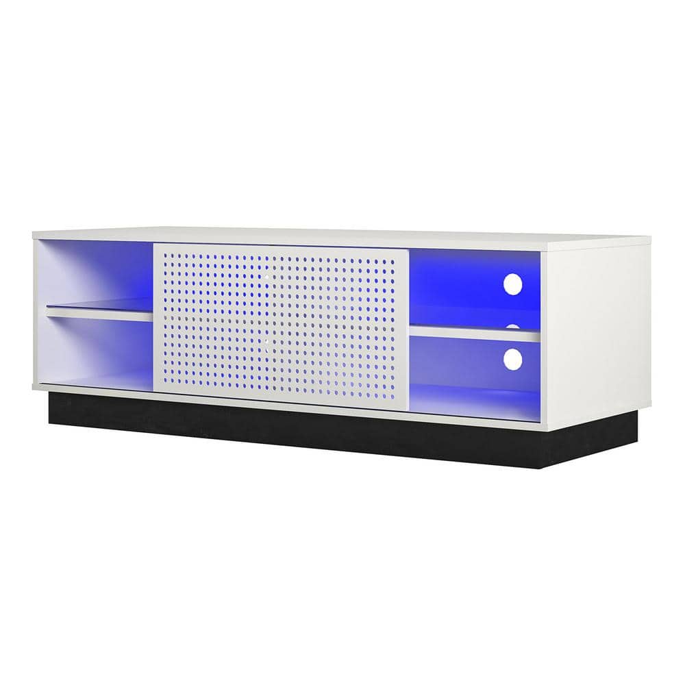 Contemporary White Gamer TV Stand with LED & Wire Management