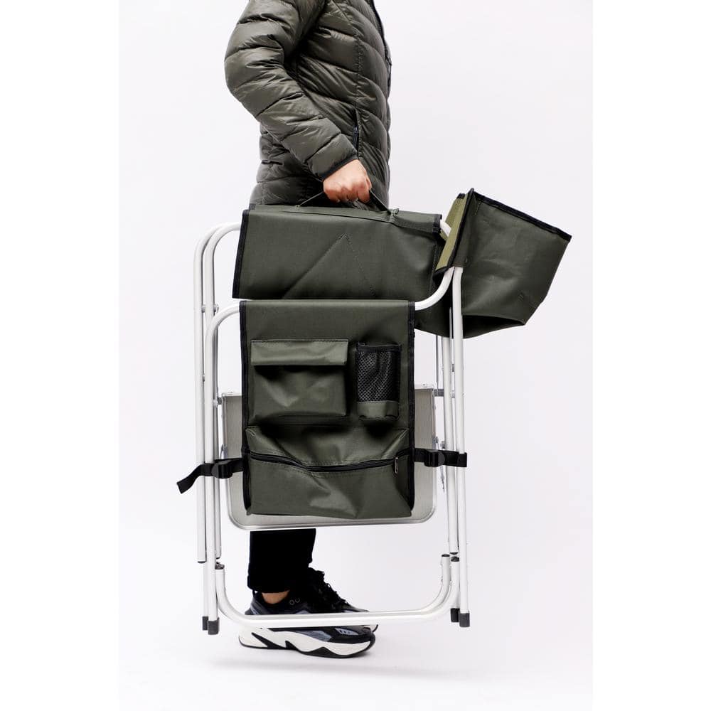 Green Aluminum Folding Director's Chair with Side Table