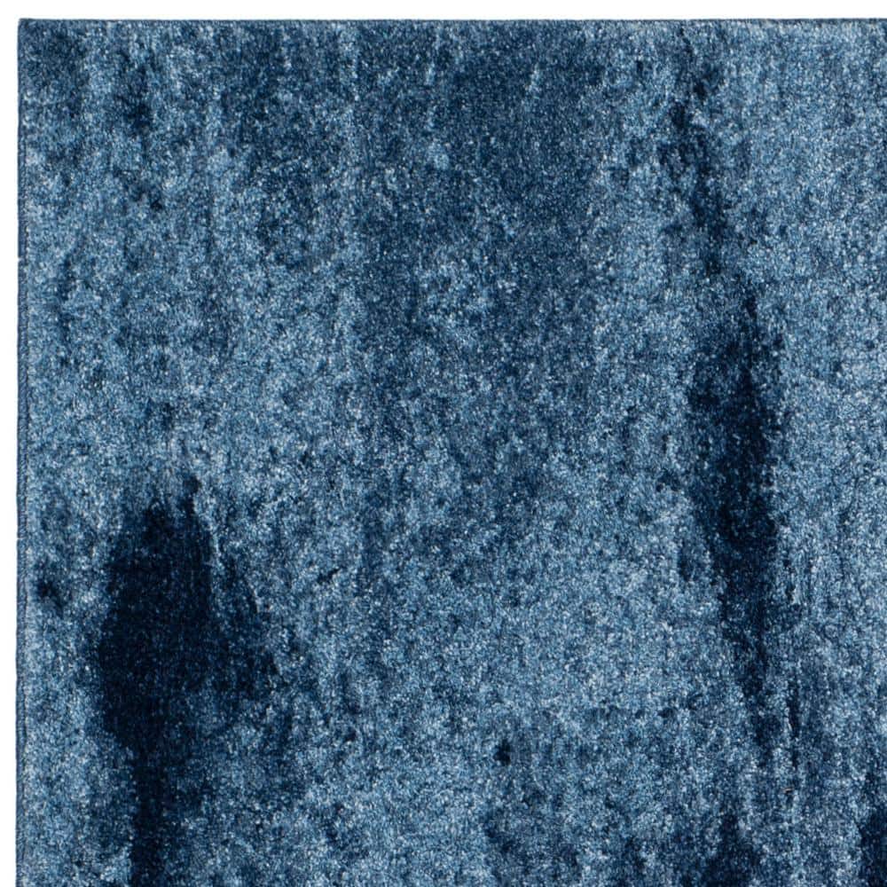 Light Blue and Navy Abstract Square Shag Rug