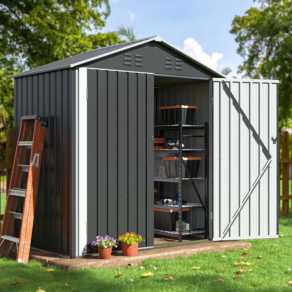 VIWAT 6 ft. W x 4 ft. D Metal Outdoor Storage Shed with Lockable Doors ...