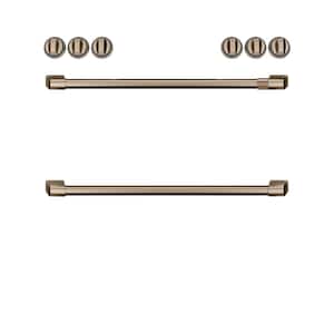 Front Control Electric Range Handle and Knob Kit in Brushed Bronze