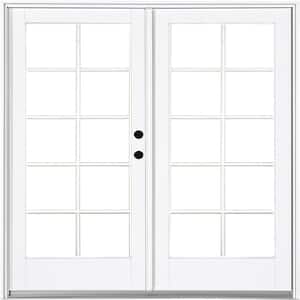 72 in. x 80 in. Fiberglass Smooth White Left-Hand Inswing Hinged Patio Door with 10-Lite SDL