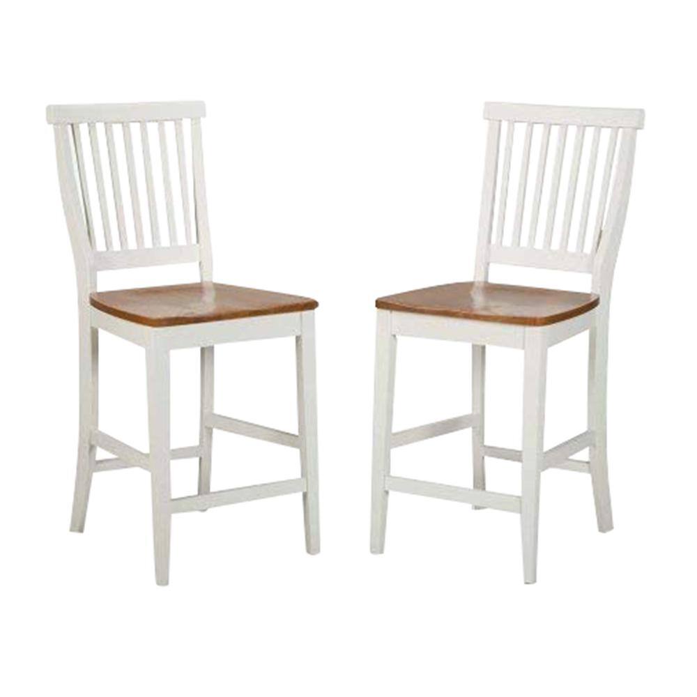 Antique White and Distressed Oak Hardwood 24" Counter Stool