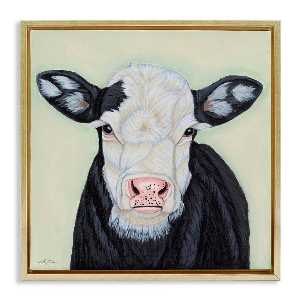 Stupell Industries Cow with Spotted Ears by Ashley Justice Gold Floater ...