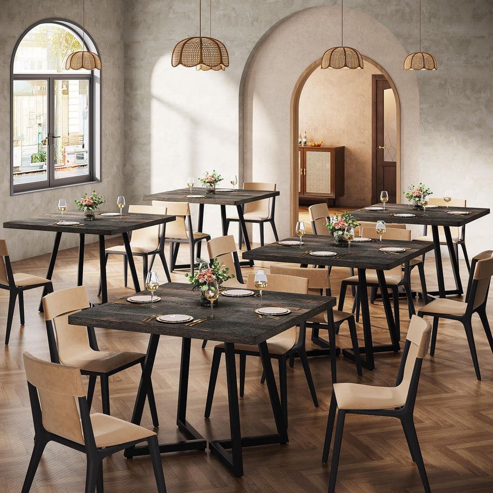 BYBLIGHT Moronia Rustic Brown & Black Wood 31.5 in. Trestle Dining