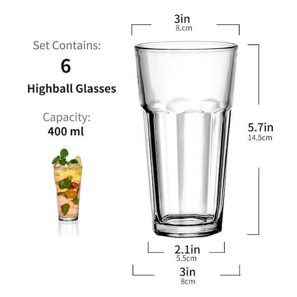 13.5 oz Set of 6 Iced Tea Water Juice Soda Highball Tall Tumbler Drinking Glass 