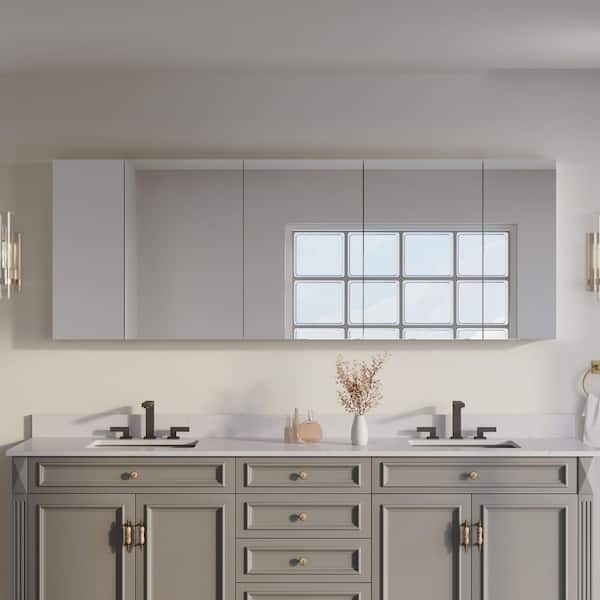 84 in. W x 30 in. H Rectangular Recess/Surface Mount Medicine Cabinet with Mirror, 5 Soft Close Door