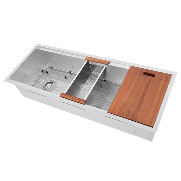45 in. Garmisch Undermount Single Bowl Satin Stainless Steel Kitchen Sink with Bottom Grid and Accessories
