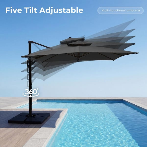 atlantic jersey 10 ft square patio umbrella 10x10 Cantilever with Base Included Double Top Outdoor Large Heavy Duty Aluminum Offset Umbrellas with 7 Level Tilt 360-degree Rotation for Pool Garden Deck,Black : Patio 【 Energy AKZ PLUS 10' x 13'