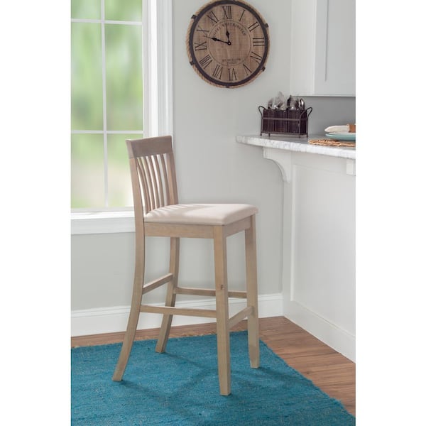 Linon Home Decor Jonas 31 in. Graywash Mission High Back Wood Counter Stool with Fabric Seat