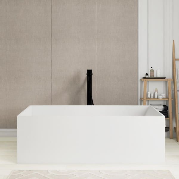 67 in. x 28 in. Stone Resin Soaking Bathtub with Reversible Drain in Matte White