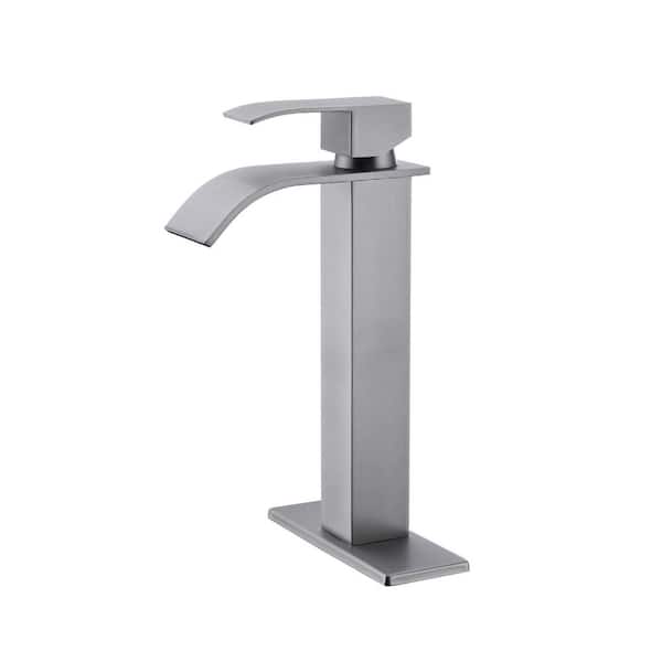 11 in H Single Handle Single Hole Bathroom Sink Faucet in Brushed Nickel