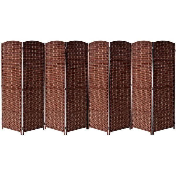 8-Panel Room Divider 6 ft. Tall, Double Hinged Privacy Screen Panels, Partition Room Dividers, Brown Solid
