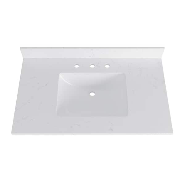 DELUXE DL LIVING 37 in. W x 22 in. D Engineered Stone Composite White Rectangular Single Sink Bathroom Vanity Top in Carrara White