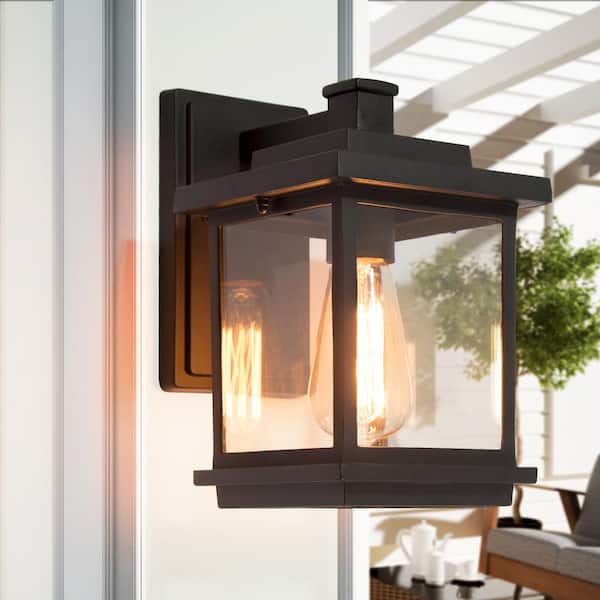 LNC Modern Farmhouse 1-Light Matte Black Square Outdoor Wall Lantern Sconce with Clear Glass Shade Industrial Wall Lamp