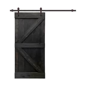 K Series 30 in. x 84 in. Solid Charcoal Black Stained Knotty Pine Wood Interior Sliding Barn Door with Hardware Kit