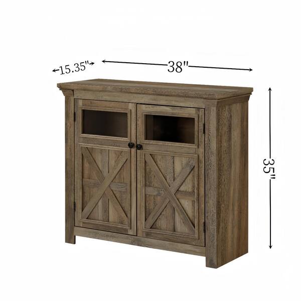 FUNKOL 38 in. x 15.35 in. x 35 in. Gray Wash Vintage MDF Storage Cabinet with 2-Doors