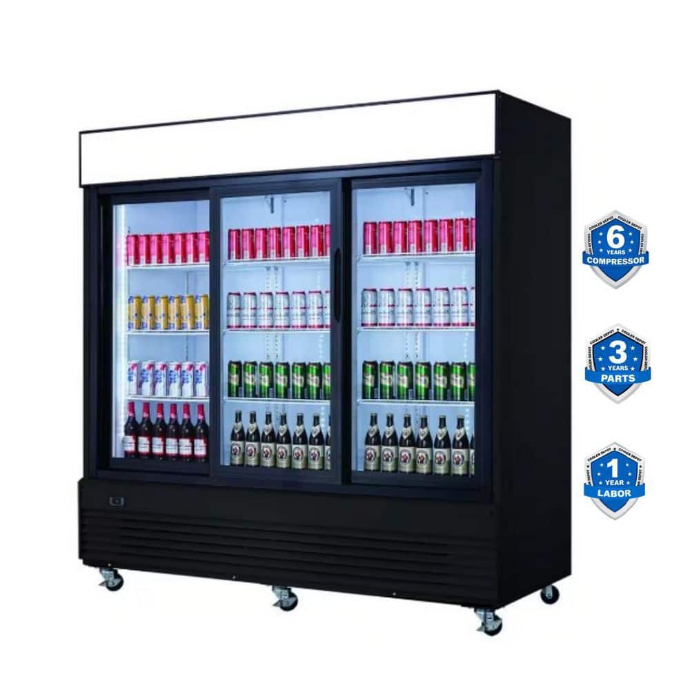 78 in. W 58 cu. Ft NSF Auto-Defrost Commercial Merchandiser Glass Slide Door Cooler Refrigerator in Black