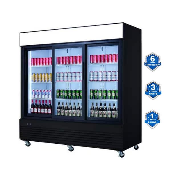 Cooler Depot 78 in. W 58 cu. Ft NSF Auto-Defrost Commercial Merchandiser Glass Slide Door Cooler Refrigerator in Black