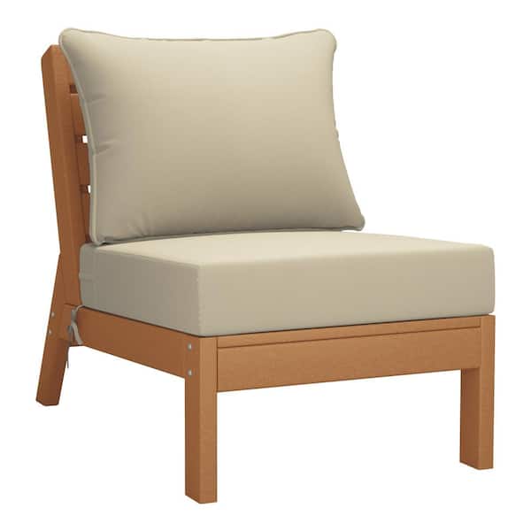 WESTIN OUTDOOR Birchwood Outdoor Patio Deep Seating HDPE Armless Lounge Chair in Teak with Beige Cushions