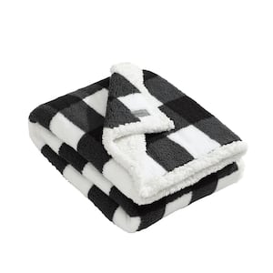 Cabin Plaid Sherpa Black Microfiber Throw Blanket