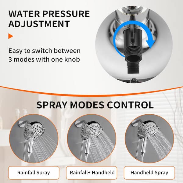 9-Spray Wall Mount Handheld Shower Head 1.8 GPM in Polished Chrome