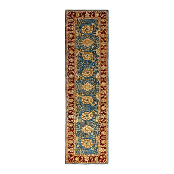 Solo Rugs Blue 2 ft. 6 in. x 9 ft. 5 in. Ottoman One-of-a-Kind Hand-Knotted Area Rug