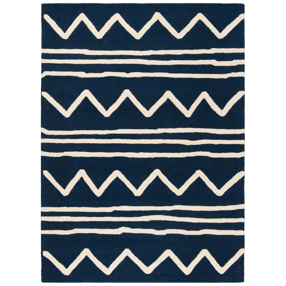 Ivory and Navy Hand-Tufted Wool Kids Area Rug, 5' x 7'