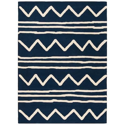 8' x 10' Safavieh Kids Collection SFK907N Handmade Moroccan Wool Area Rug Ivory Navy 8' x 10' Safavieh Kids Collection SFK907N Handmade Moroccan Wool Area Rug Ivory Navy