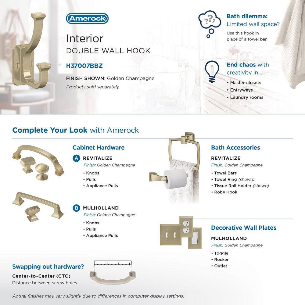 Golden Champagne Double Prong Metal Wall Hook