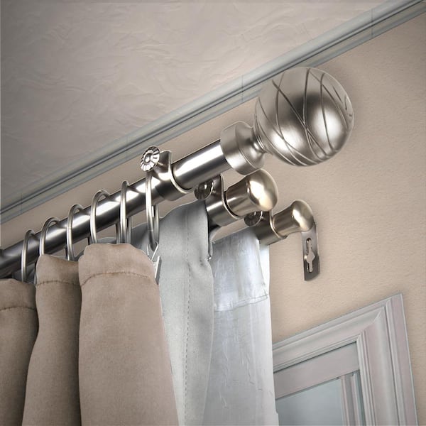 EMOH 13/16" Dia Adjustable 120" to 170" Triple Curtain Rod in Satin Nickel with Yesenia Finials