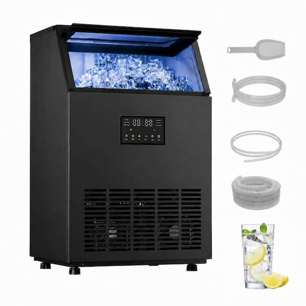 18.9 in. 120 lb. /24H Full Size Cubes Freestanding Commercial Ice Maker in Black Stainless Steel with Dual Water Supply