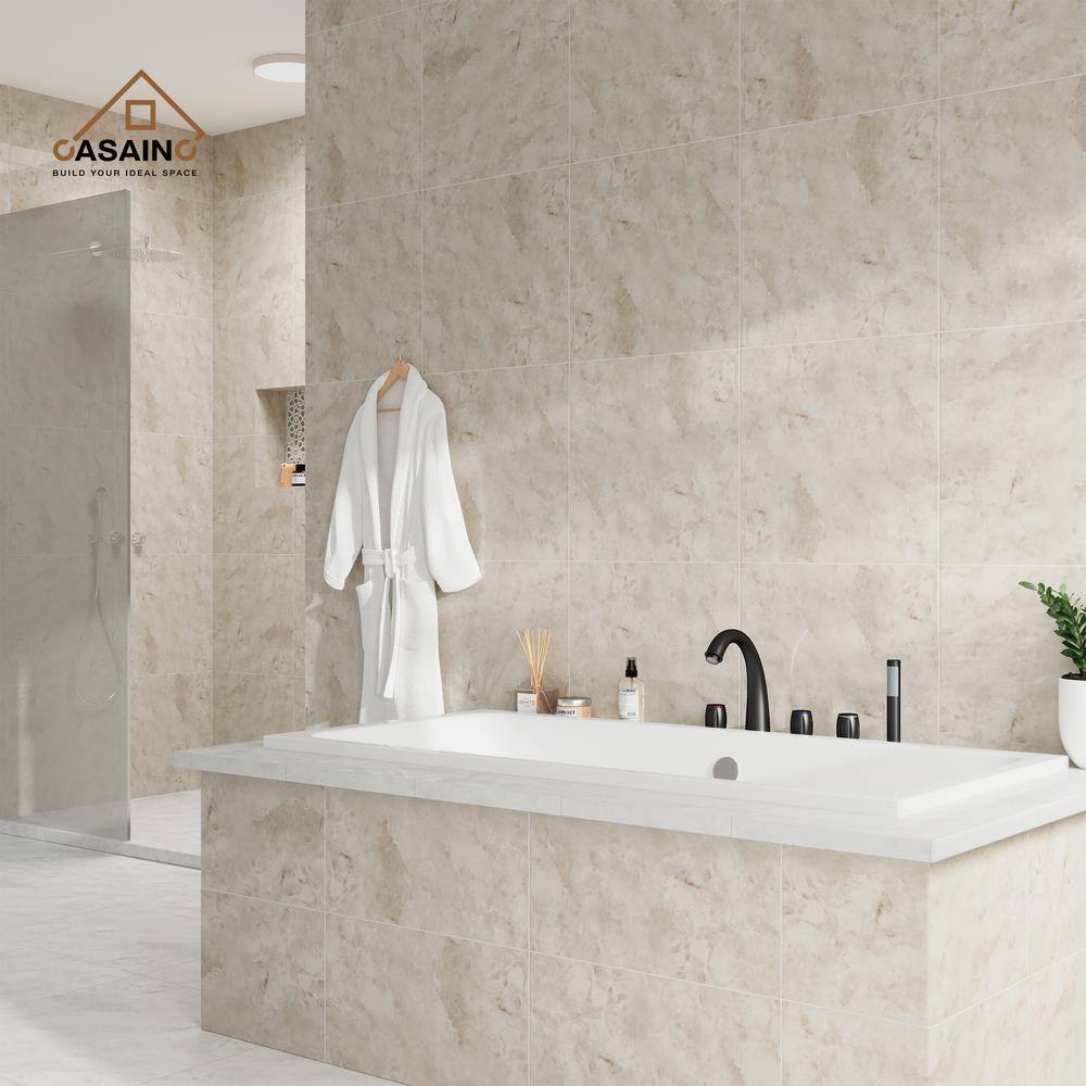 Matte Black Triple Handle Deck Mount Roman Tub Faucet with Hand Shower