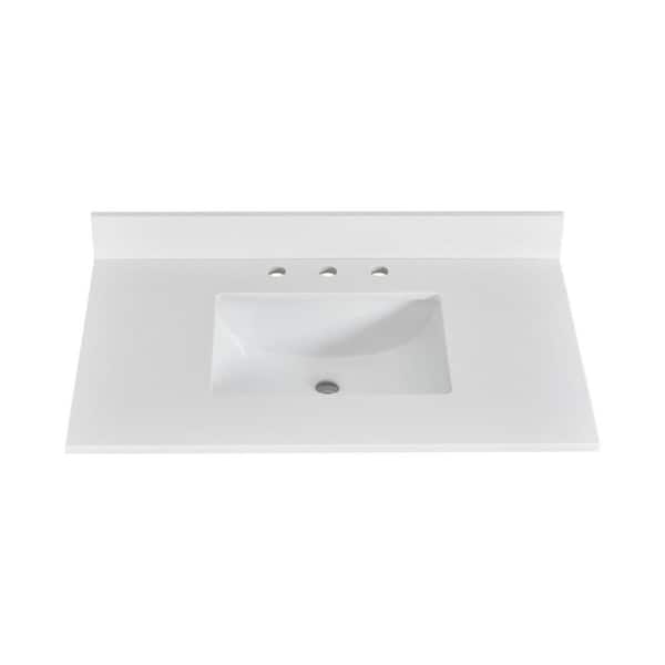 Pure Snowfall 36 in. W x 22 in. D Quartz Rectangular Single Sink Bathroom Vanity Top in White