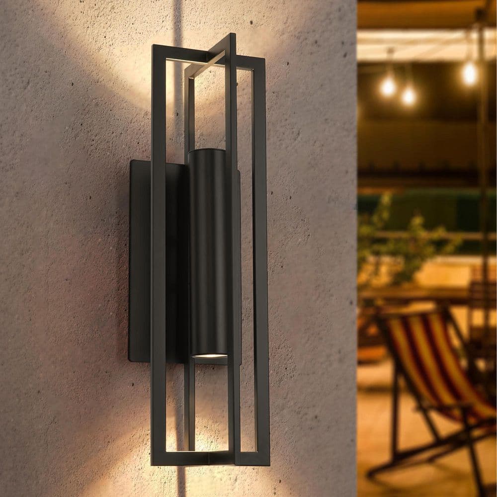 Daniel 24 in. 2-Light Modern Black Square Dimmable LED Outdoor Lantern Wall Sconce Light price history on PriceWatchPro