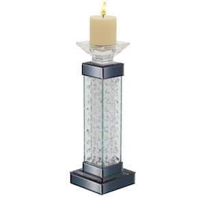 15 in. H Silver Glass Pillar Candle Holder with Floating Crystals