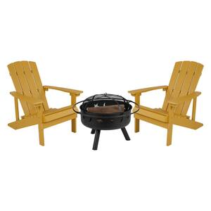 Yellow 3-Piece Faux Wood Resin Patio Fire Pit Set