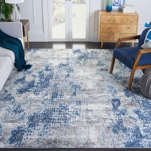 Aston Navy/Gray 9 ft. x 12 ft. Abstract Distressed Area Rug