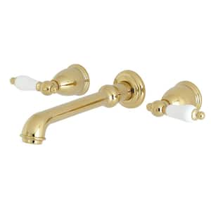 English Country 2-Handle Wall Mount Bathroom Faucet in Polished Brass