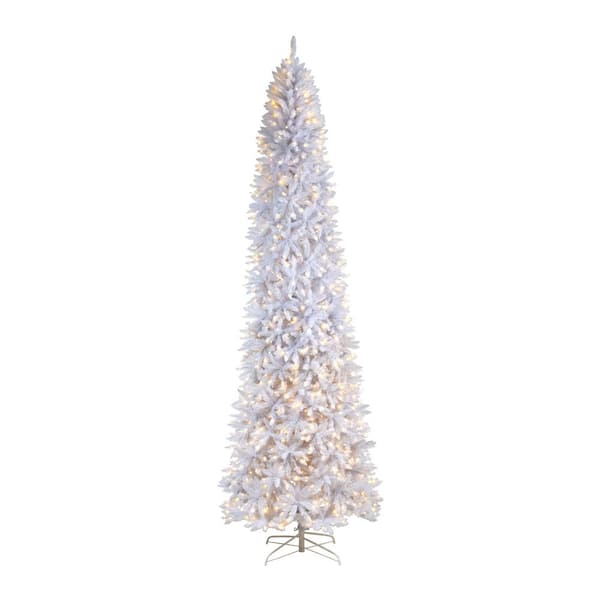 Nearly Natural 11 Ft. White Pre-Lit Led Slim Artificial Christmas Tree With 950 Warm White Lights T3365