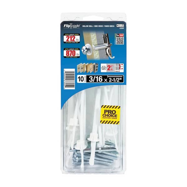 FLIPTOGGLE Fliptoggle 3/16 in. x 2-1/2 in. Plastic with Screw Philips and Slot Head 188lbs Toggle Bolt (10-pack)