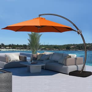 10 ft. Large Outdoor Aluminum Curvy Cantilever Offset Hanging Patio Umbrella with Sandbag Base and Cover in Orange