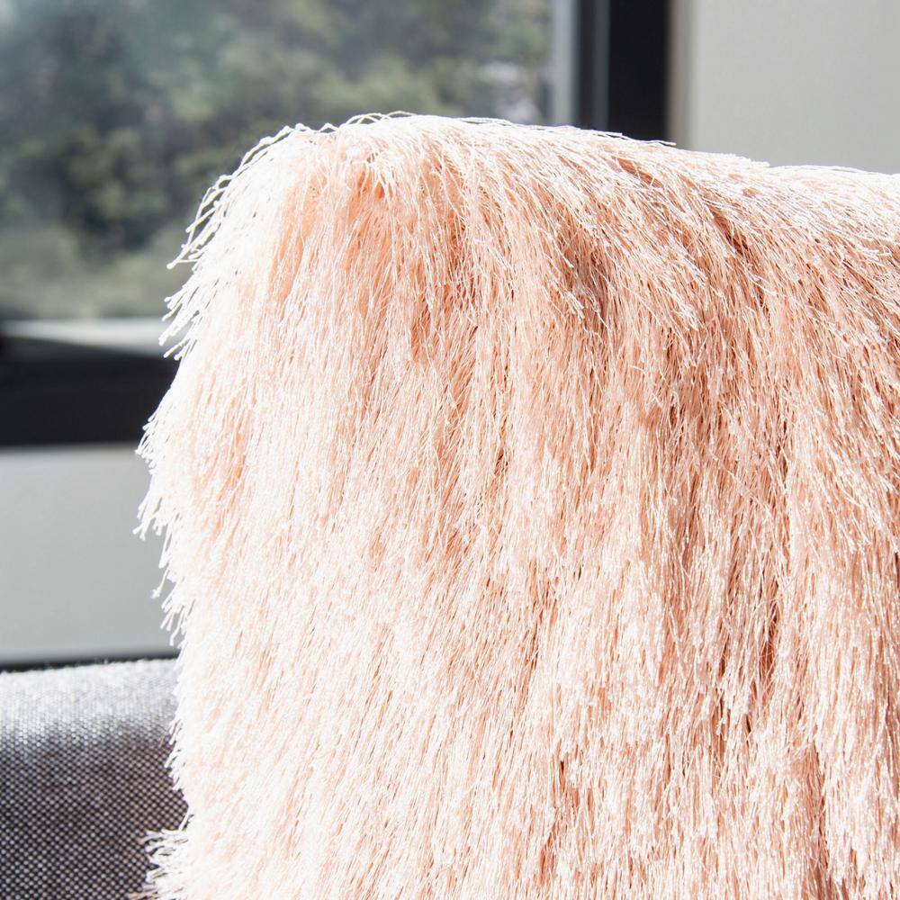 Blush Shaggy Faux Fur Rectangular Accent Pillow