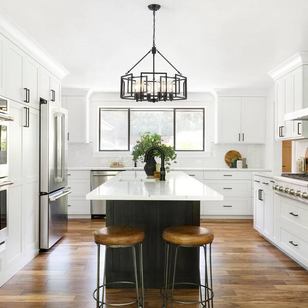 6 light 24.02" Black Large IndustrialMetal Geometric Drum Hollow Chandelier for Dining Room with no bulbs included