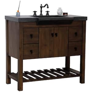 39 in. W x 20.5 in. D x 36 in. H Single Vanity in Rustic Wood with Black Concrete Top