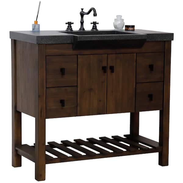 Bellaterra Home 39 in. W x 20.5 in. D x 36 in. H Single Vanity in Rustic Wood with Black Concrete Top