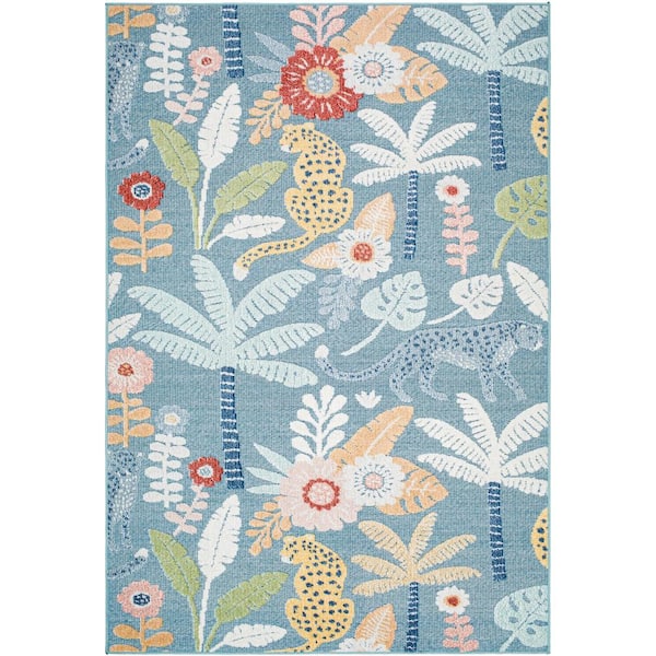 Livabliss Lakeside Blue/Multi Floral and Botanical 5 ft. x 7 ft. Indoor/Outdoor Area Rug